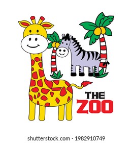 cartoon giraffe with his friends at the zoo,vector illustration