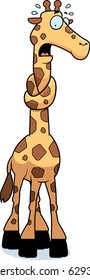A cartoon giraffe with his neck in a knot.