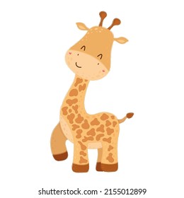 Cartoon giraffe illustration. Vector illustration of a cute animal. Cute little illustration of giraffe for kids, baby book, fairy tales, covers, baby shower invitation, textile t-shirt.