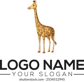 Cartoon giraffe logo with its long neck and spots