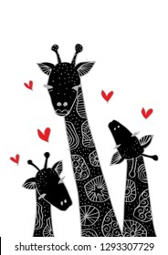 Cartoon giraffe mom and baby cute
