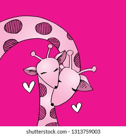 Cartoon giraffe mom and baby cute