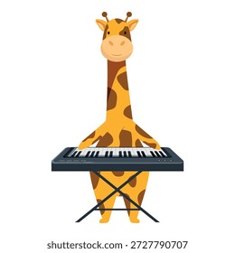 Cartoon-Giraffe, die eine Tastatur spielt und musikalisches Talent auf lustige und skurrile Weise zeigt