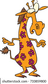 cartoon giraffe shocked to see flower spots on his body