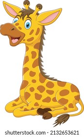 Cartoon a giraffe sitting isolated on white background