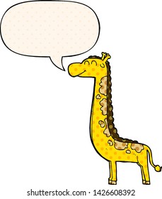 cartoon giraffe with speech bubble in comic book style