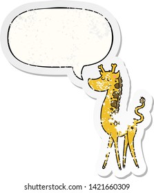 girafa de desenho animado com bolha de fala angustiado velho adesivo