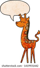 jirafa de dibujos animados con burbuja de habla en estilo de textura retro