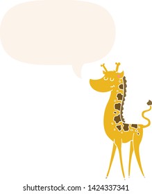 cartoon giraffe with speech bubble in retro style