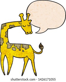 cartoon giraffe with speech bubble in retro texture style