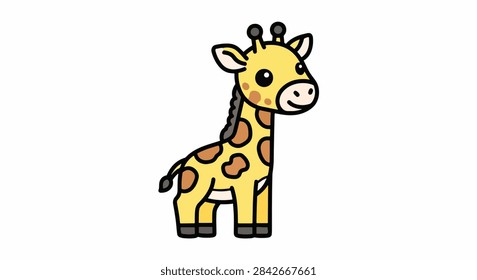 A cartoon giraffe with spots smiling