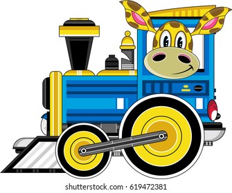 Cartoon Giraffe in Steam Train