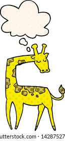 cartoon giraffe with thought bubble in comic book style