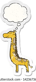 cartoon giraffe with thought bubble as a distressed worn sticker