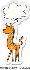 cartoon giraffe with thought bubble as a distressed worn sticker