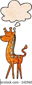 cartoon giraffe with thought bubble in grunge texture style