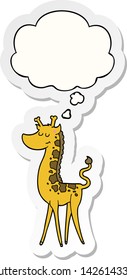 jirafa de dibujos animados con burbuja de pensamiento como pegatina impresa