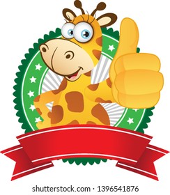 Cartoon Giraffe Thumbs up with badge label