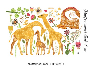 Cartoon giraffe vector flat illustration in scandinavian style. Cartoon giraffe vector flat illustration in scandinavian style. Clip art african collection. Isolated detailed stickers.