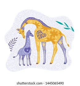 Cartoon giraffe vector flat illustration in scandinavian style. Mothers day. Love you mom.
