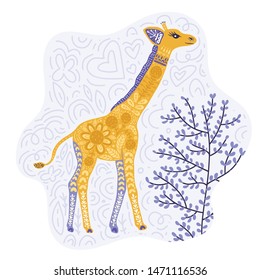 Cartoon giraffe vector flat illustration in scandinavian style. Cute african animal card.