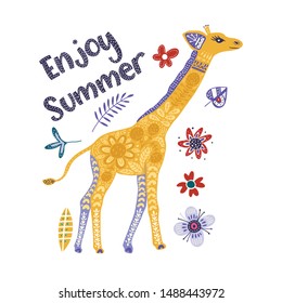 Cartoon giraffe vector flat illustration in scandinavian style. Enjoy summer.