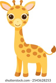 cartoon giraffe vector illustration. Cute safari animal clipart, isolated on a white background. Adorable African wildlife character.