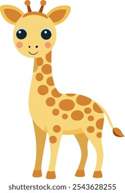 cartoon giraffe vector illustration. Cute safari animal clipart, isolated on a white background. Adorable African wildlife character.