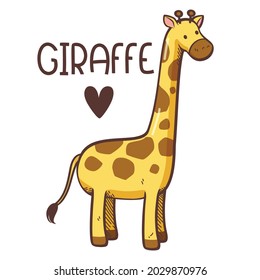 Cartoon giraffe vector illustration, Isolated on white wallpaper background, This design can be used as a cute background and used as part of a design.