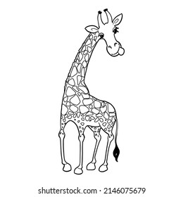 Cartoon Giraffe Vector Outline Illustration Coloring Stock Vector ...