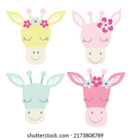 Cartoon giraffe vector print set