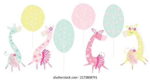 Cartoon giraffe vector print set