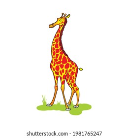 cartoon giraffe in the wild - vector illustration