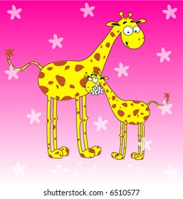 cartoon giraffes - greeting card for baby birthday