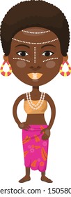 Cartoon Girl From African on Transparent Background