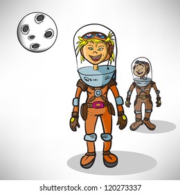 Cartoon girl astronaut