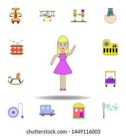 cartoon girl baby toy colored icon. set of children toys illustration icons. signs, symbols can be used for web, logo, mobile app, UI, UX