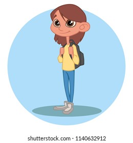 a cartoon girl with a backpack