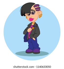 a cartoon girl with a backpack