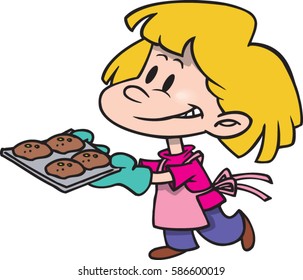 cartoon girl baking muffins