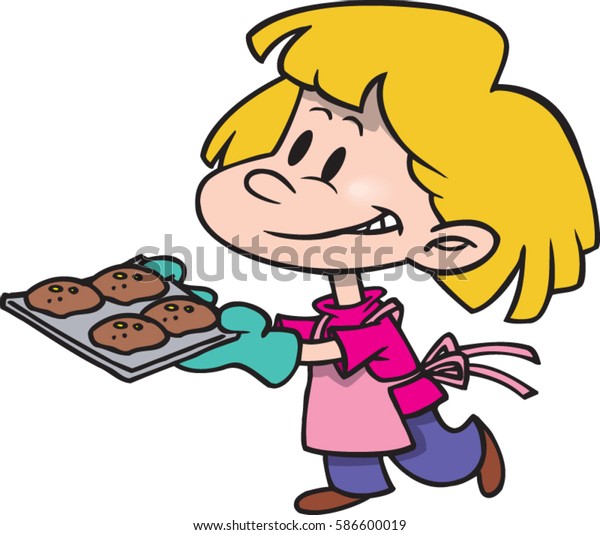 Cartoon Girl Baking Muffins Stock Vector (Royalty Free) 586600019 ...