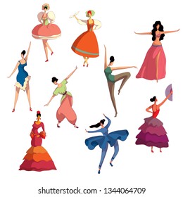 Cartoon girl in beautiful dress performing dance.