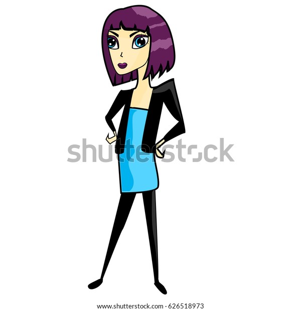 Cartoon Girl Beautiful Young Woman Purple Stock Vector Royalty