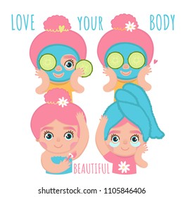 Cartoon girl beauty set. Vector illustration Eps 10