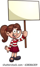 Cartoon girl with blank placard. Vector clip art illustration with simple gradients. All in a single layer.