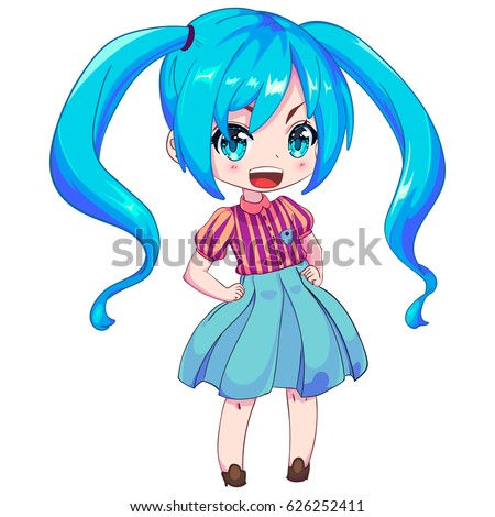 Cartoon Girl Blue Hair Funny Girl Stock Vector (Royalty Free) 626252411
