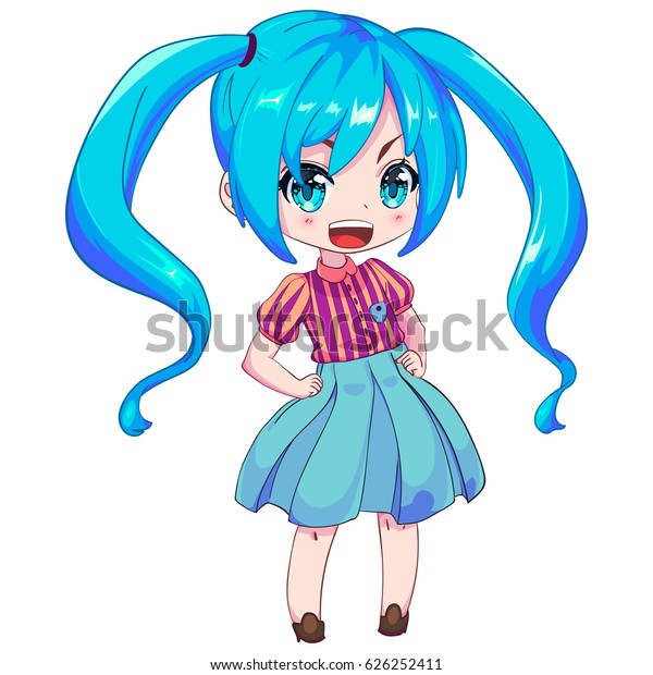 Cartoon Girl Blue Hair Funny Girl Stock Vector (Royalty Free) 626252411