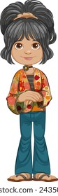 Cartoon of a girl with bohemian fashion style.