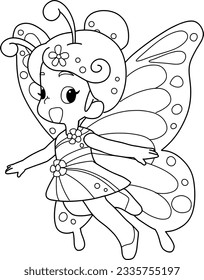 Cartoon girl butterfly isolated on white background.