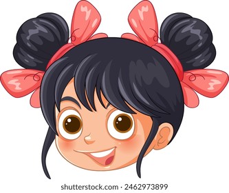 Cartoon girl with butterfly ribbons in hair